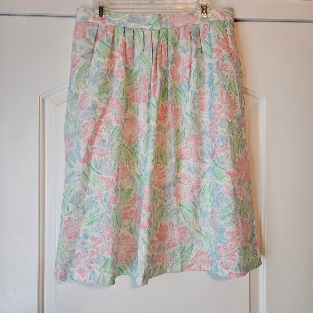 Vintage Toby Bentley Midi Skirt Size 17/18 Pastel Floral‎ Pleated Easter Spring